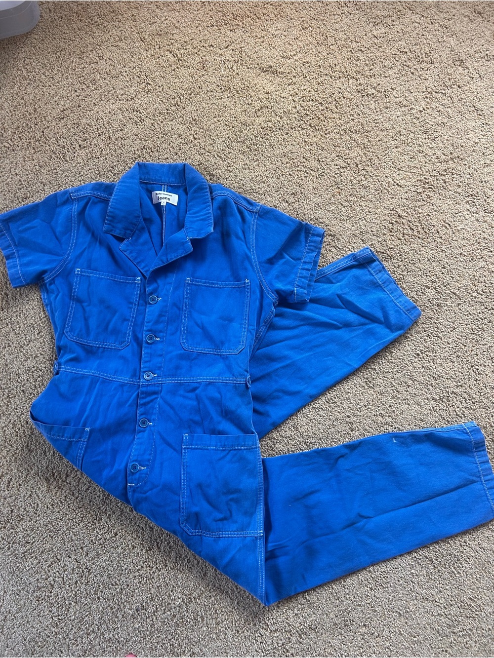 Reformation Electric Blue Short-Sleeve Utility Jumpsuit